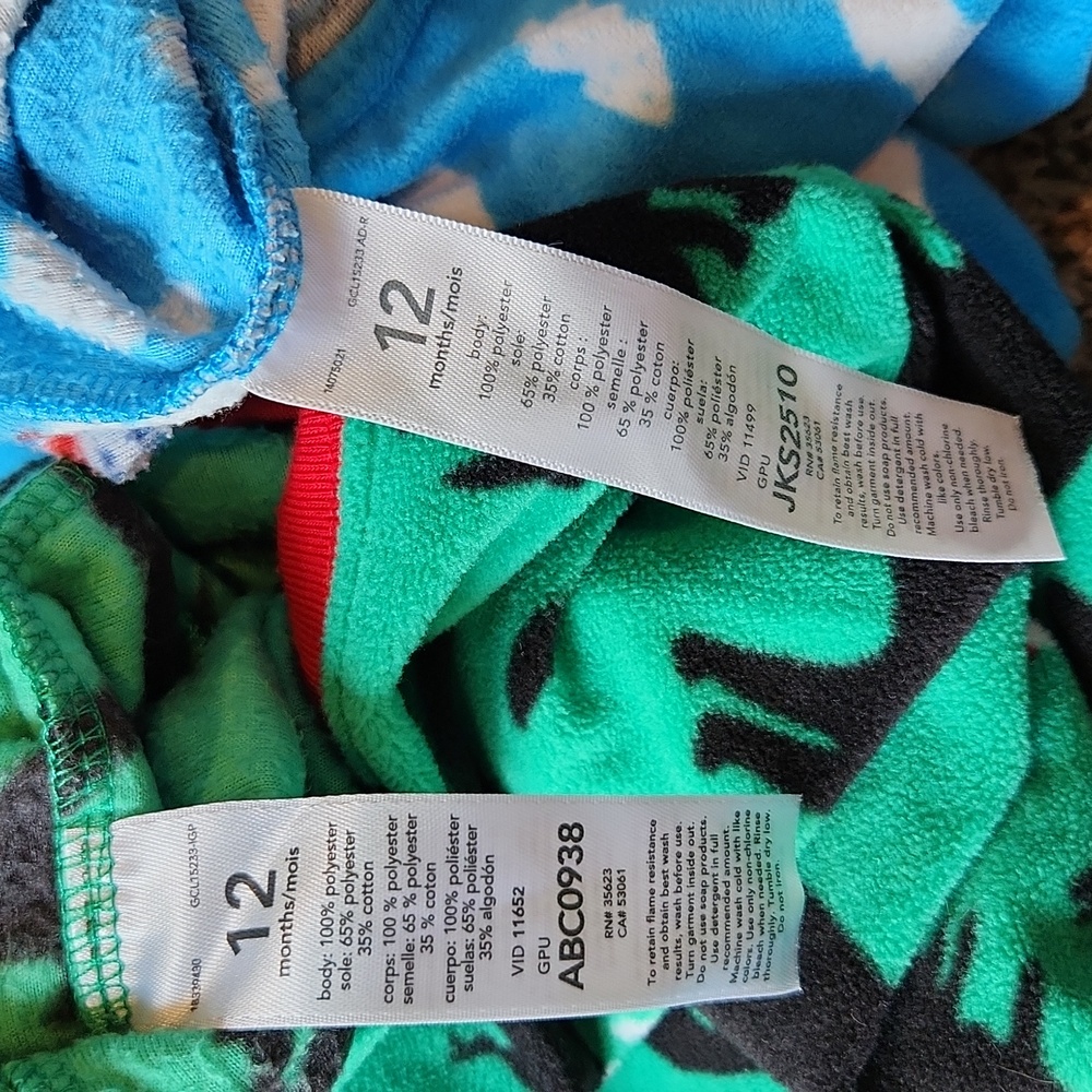 Children's Green Dinosaur and Blue Yeti Footed One-Piece Pajamas - Picture 6 of 7